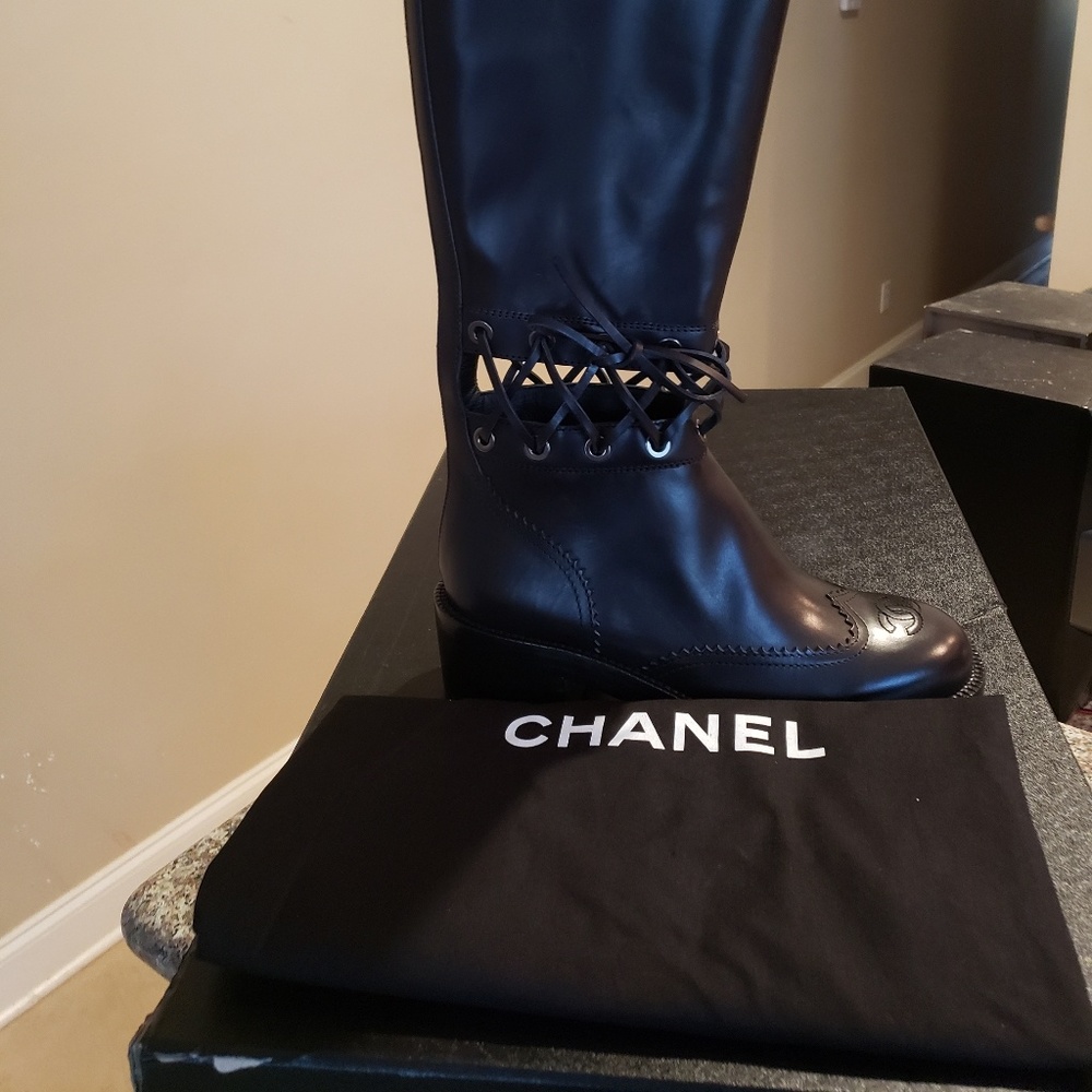 Chanel riding knee boots